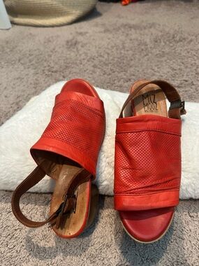 Miz Mooz Red Perforated Leather Slide Sandals